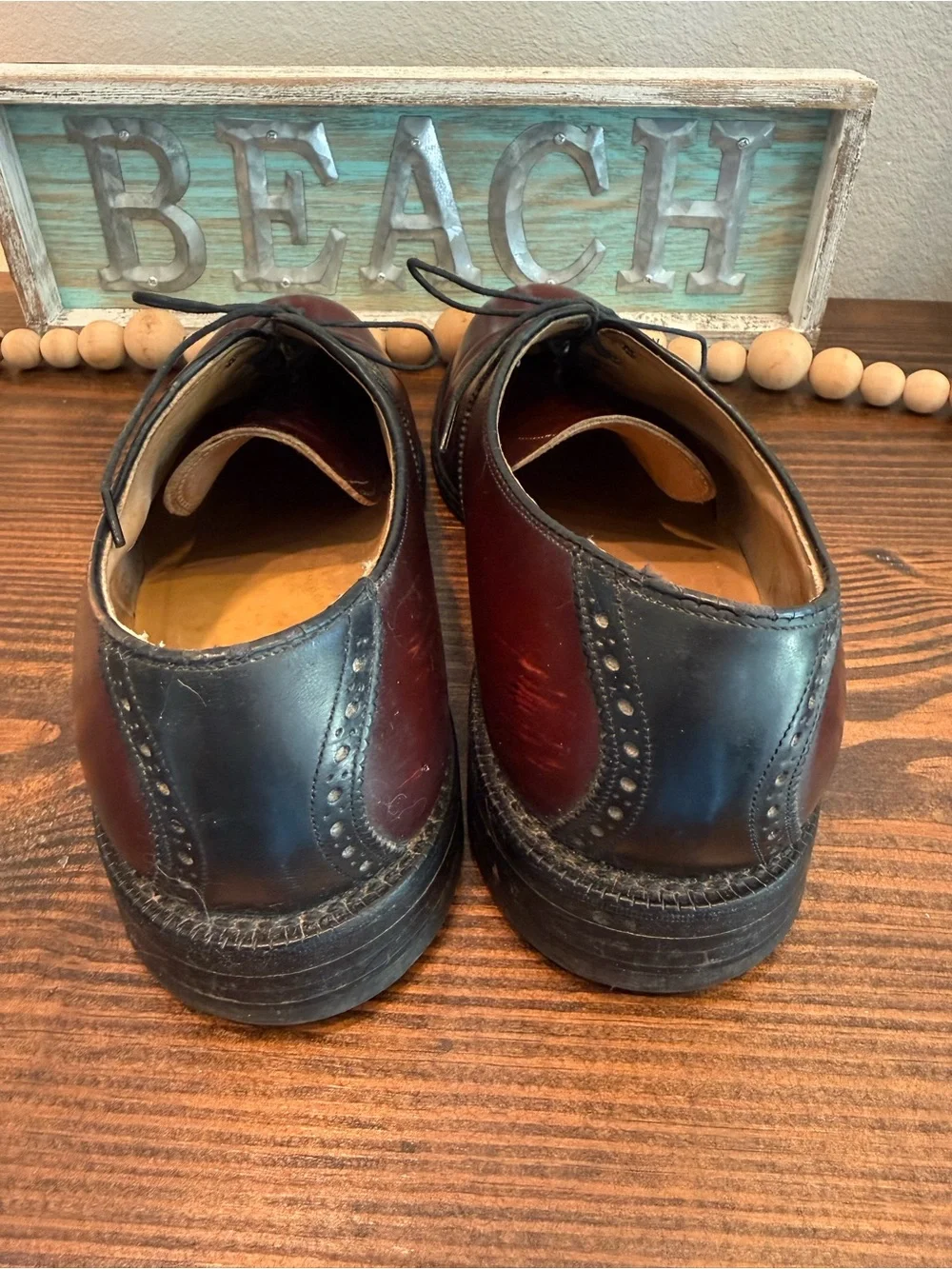 Johnston & Murphy Burgundy Black Spectator Oxfords 11 Leather Made USA Shoes
